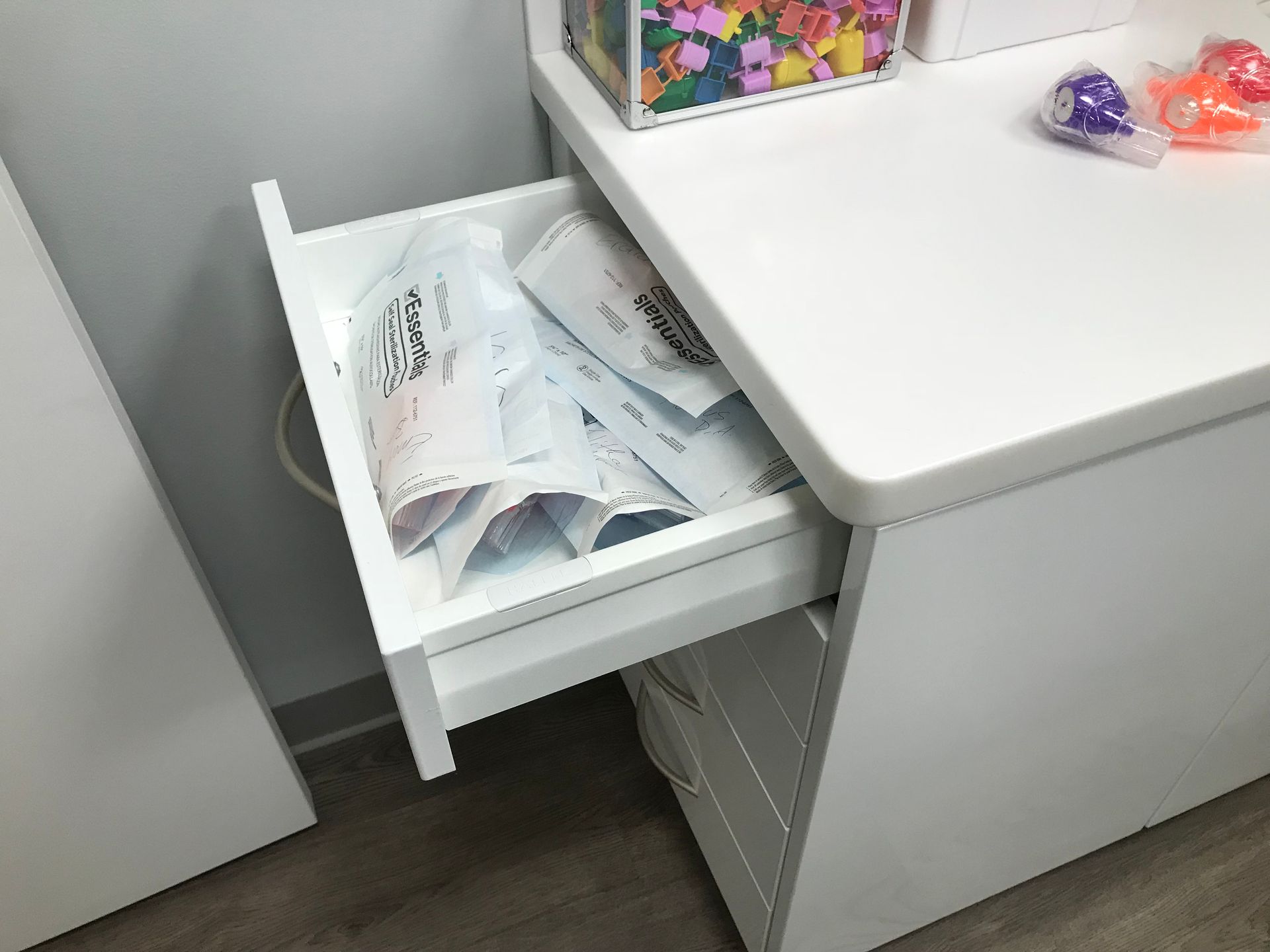 open drawer with dental supplies in Valley Smiles