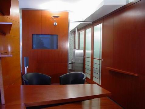wooden counters in the reception area