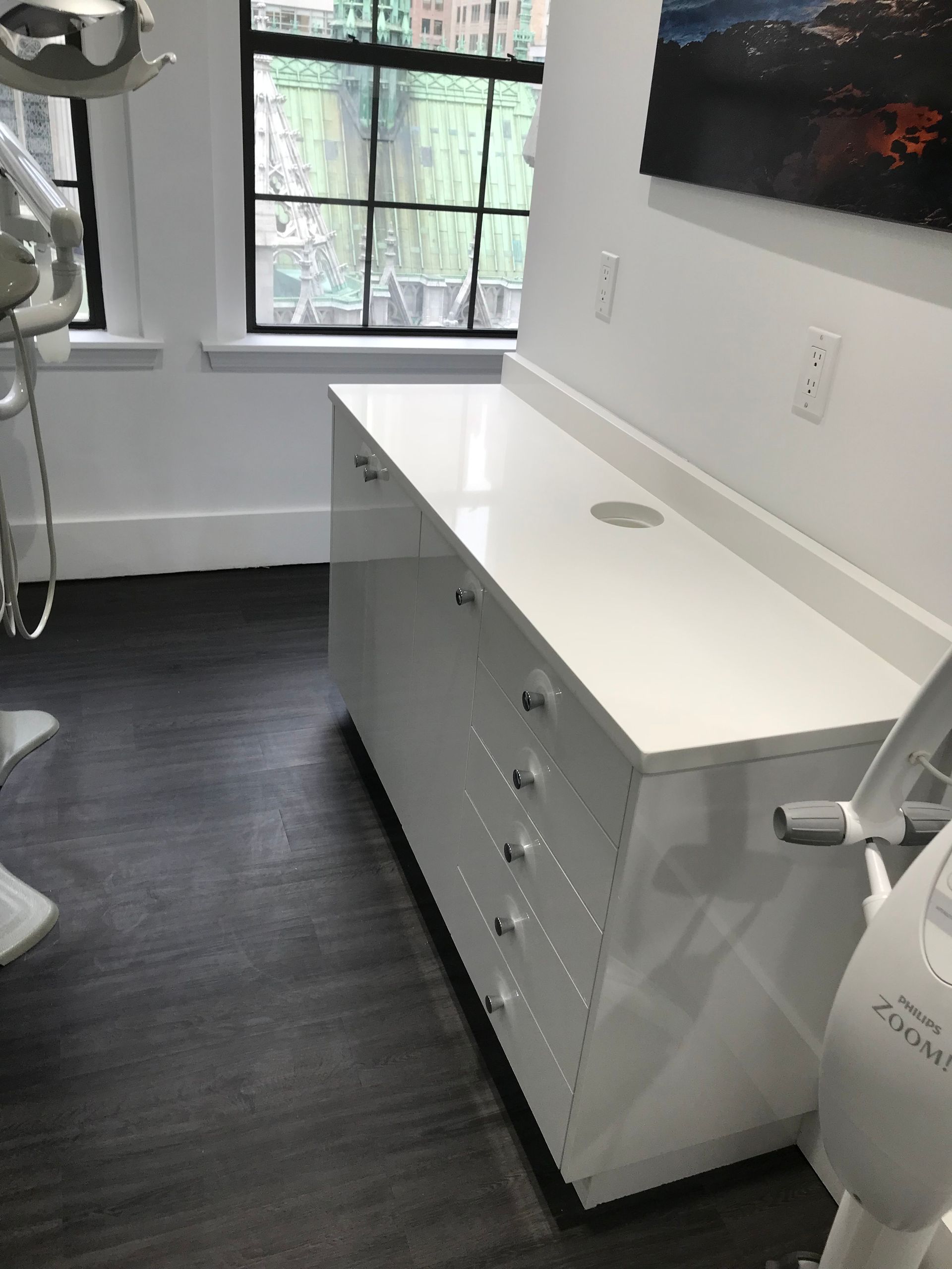 long dental cabinet with waste disposal