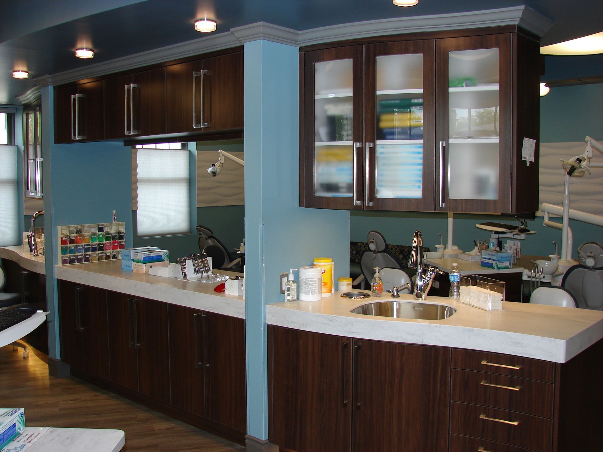 curved dental cabinets and counters