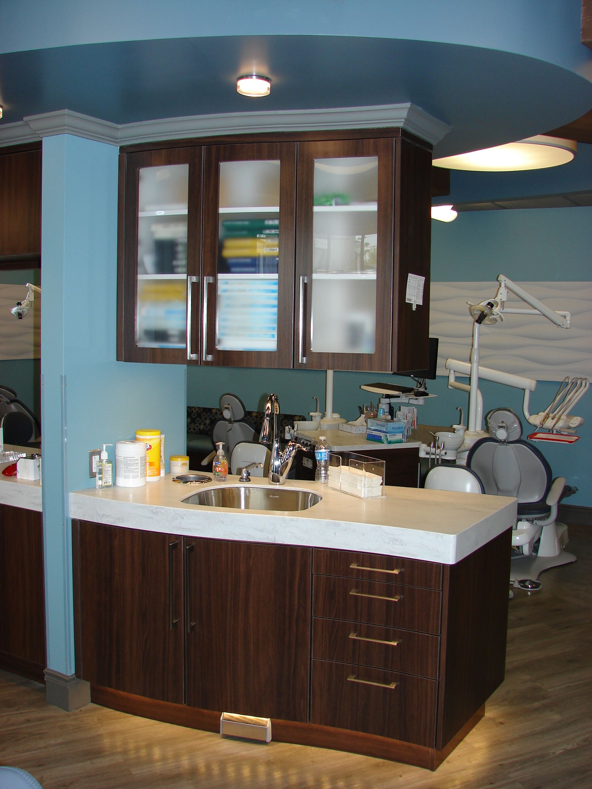 curved dental cabinets serving as a divider
