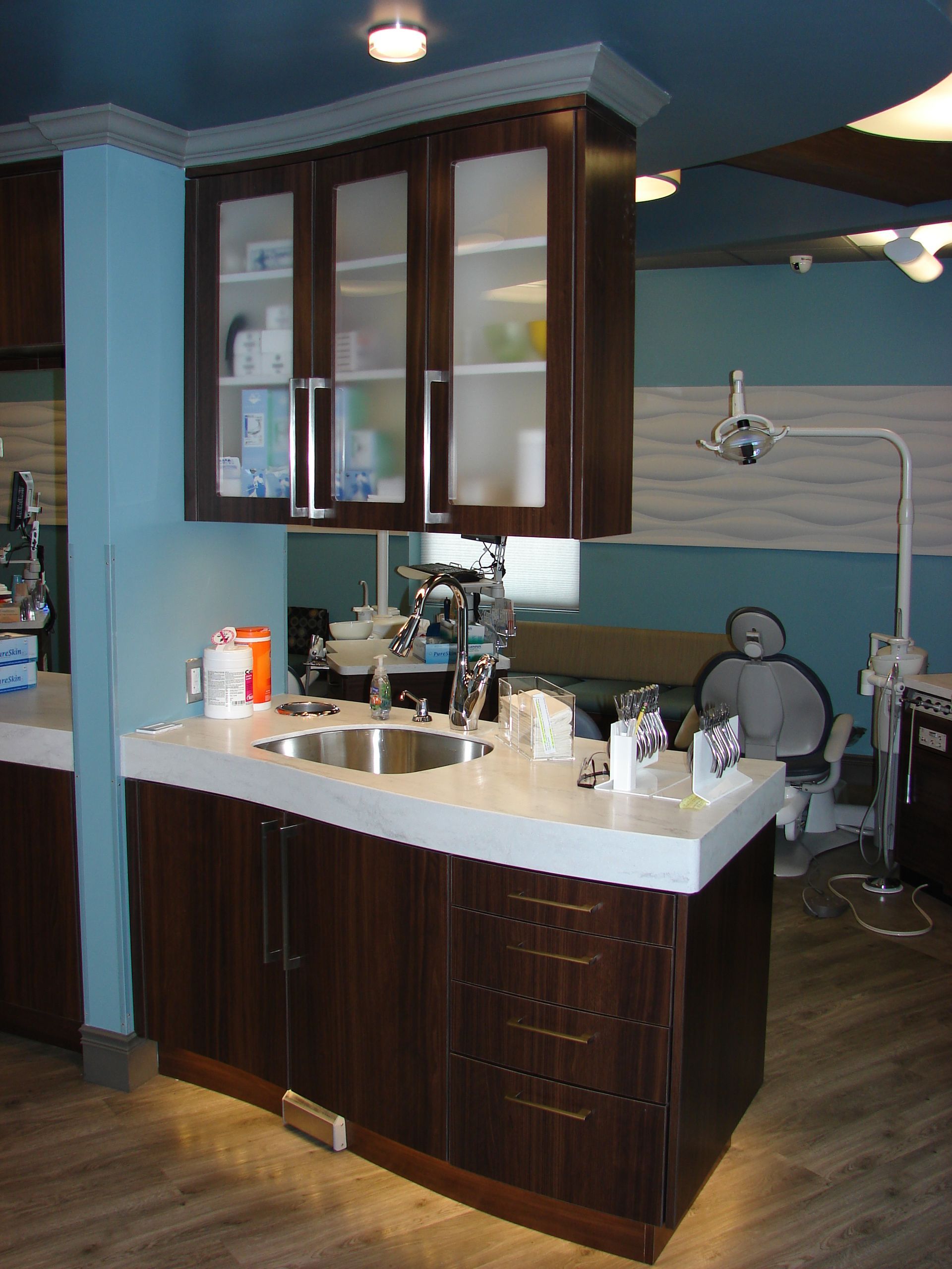 curved dental cabinets with sink