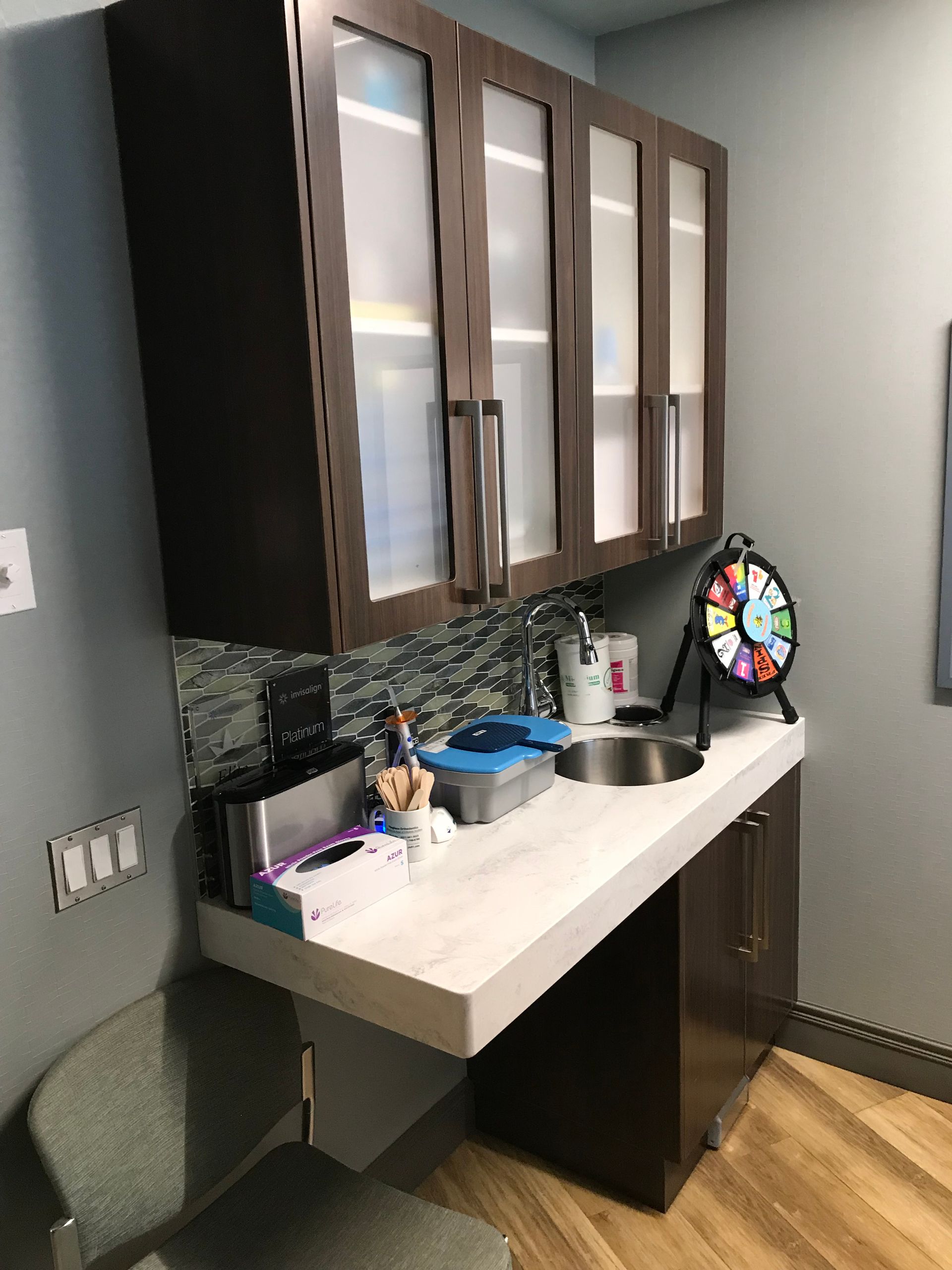 custom-built dental cabinet with round sink