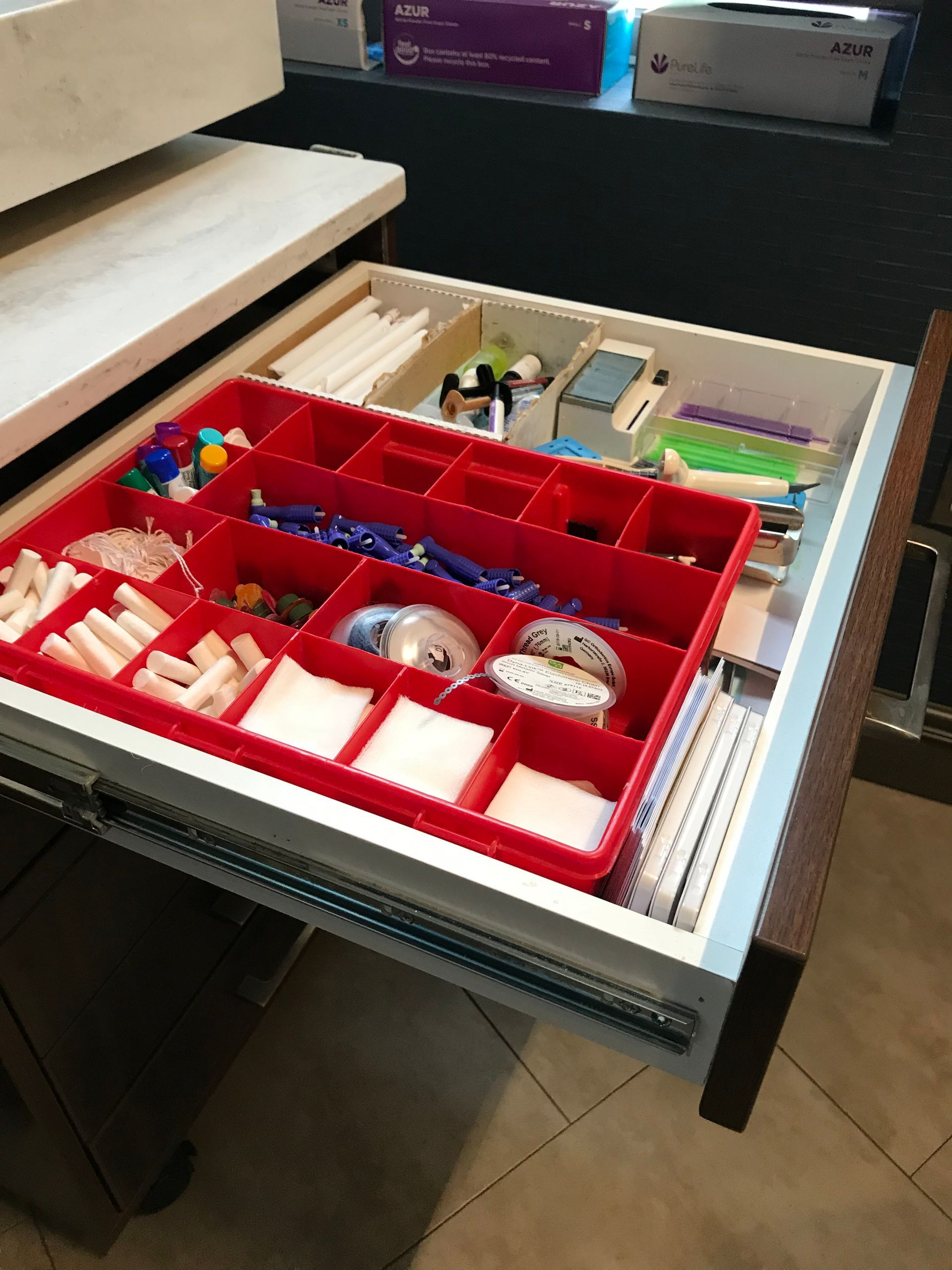 organized supplies in the drawer