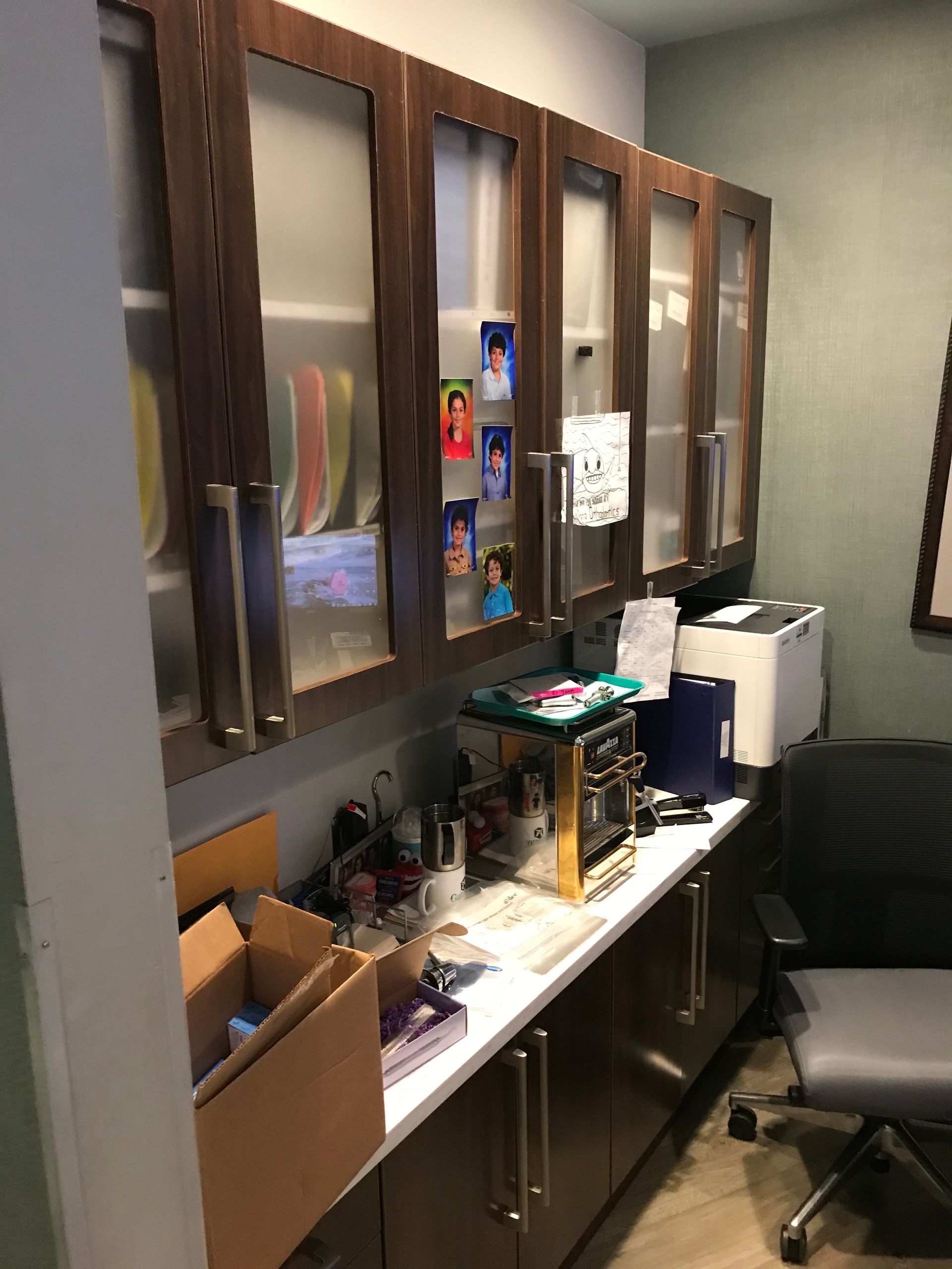 a dental cabinet full of stuff