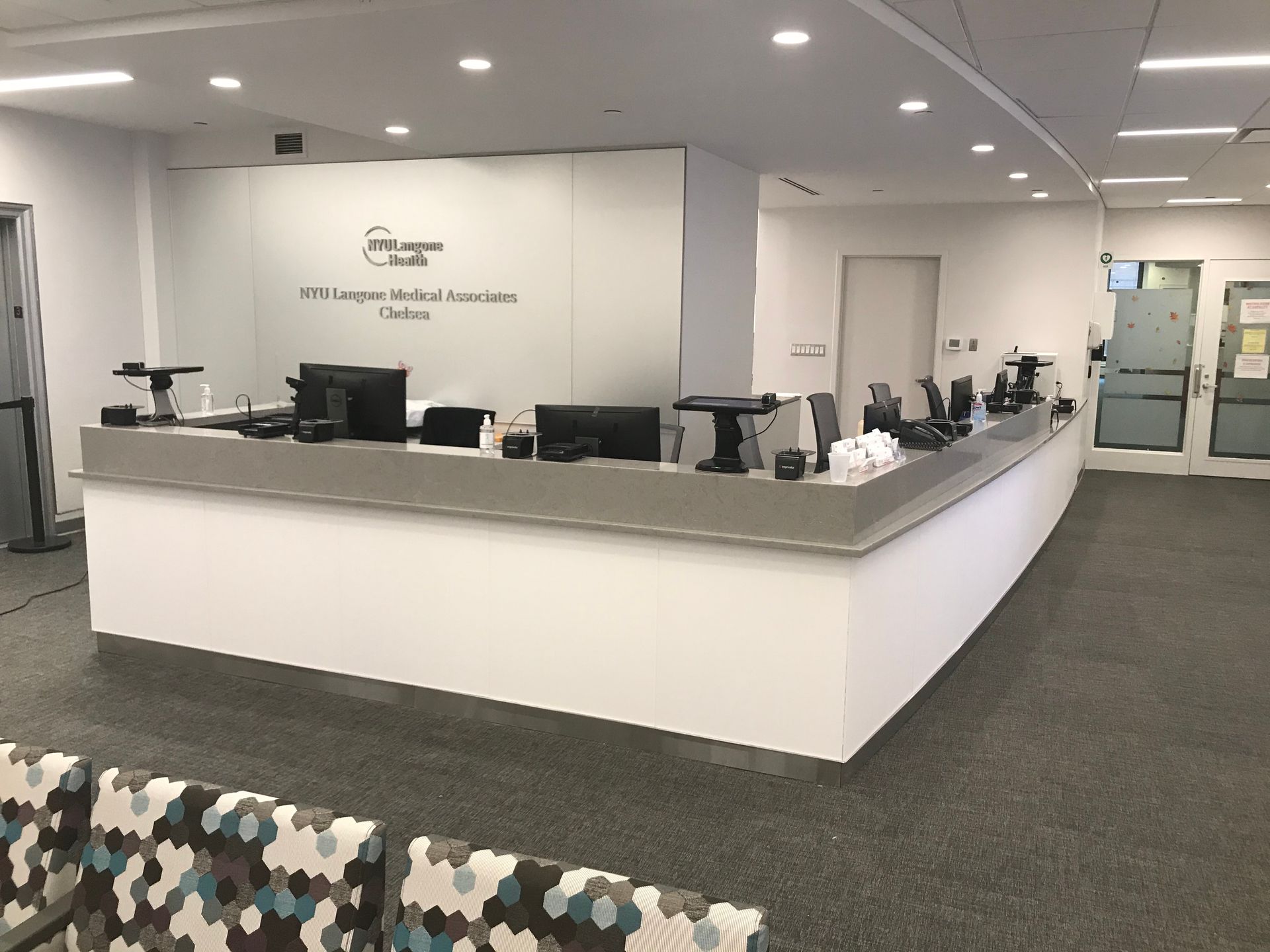 a corner-style reception desk