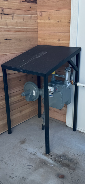 A table with a gas meter on it in a room