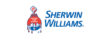 Sherwin-Williams logo: Paint can pouring red paint over a globe; the company name in blue.