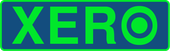 Green XERO logo on a blue rectangular background with a neon green border