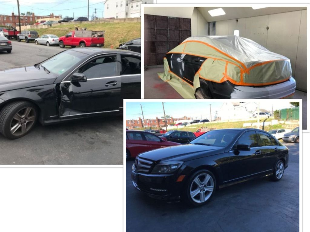 Before and after pictures of a car with collision repair