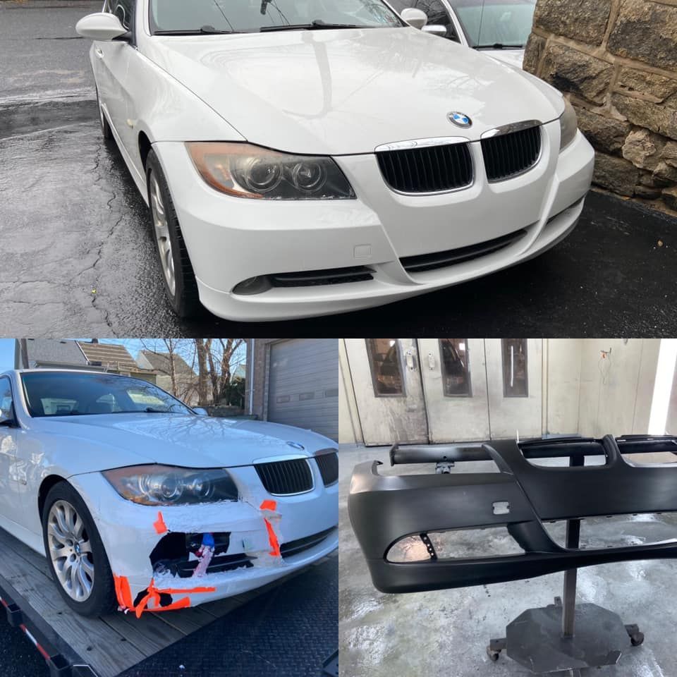 White car with a new bumper