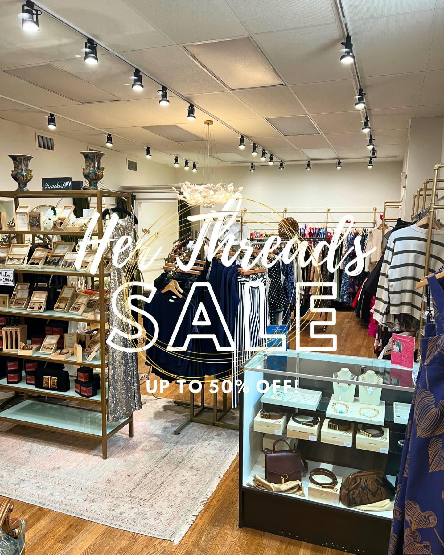 Inside a clothing store,