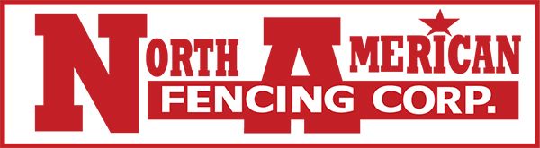 Red logo of "North American Fencing Corp." with red text and star icon within a red rectangular border.
