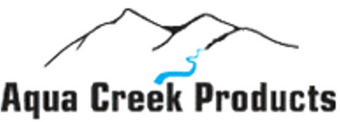 Aqua Creek Products logo with mountains and a blue river.