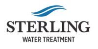 Sterling Water Treatment logo with blue wave graphic and black text on white background