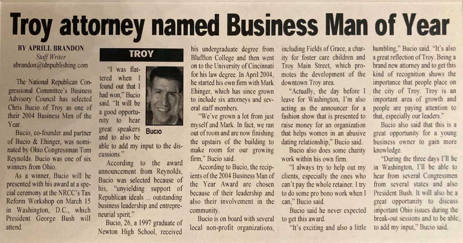 A newspaper article titled 