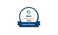 An Avvo Clients' Choice 2014 award badge for Criminal Defense, featuring a star logo and text on a blue and white background.