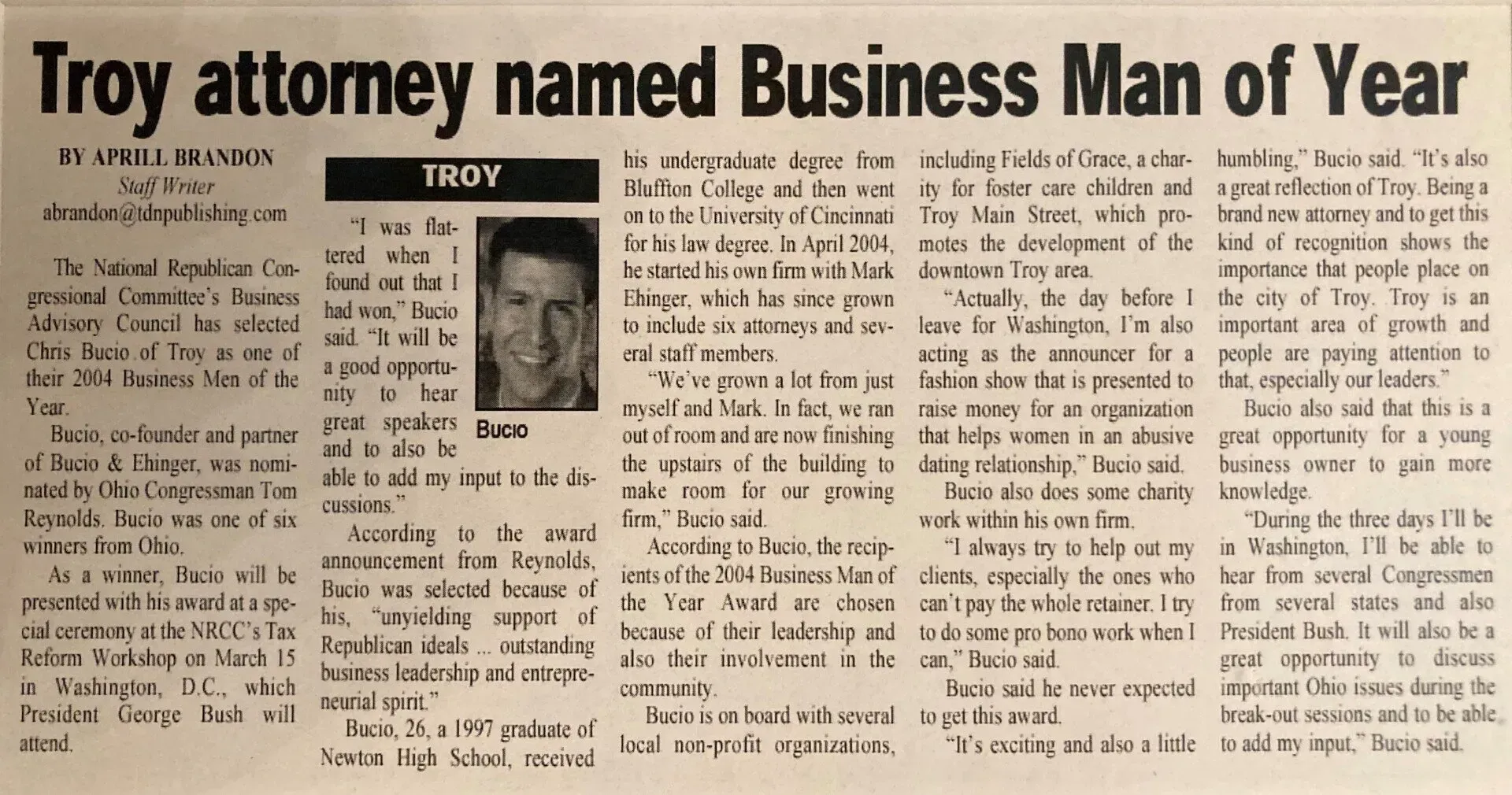 A newspaper article titled 