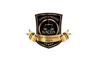 Black shield-shaped award emblem with gold lettering: 