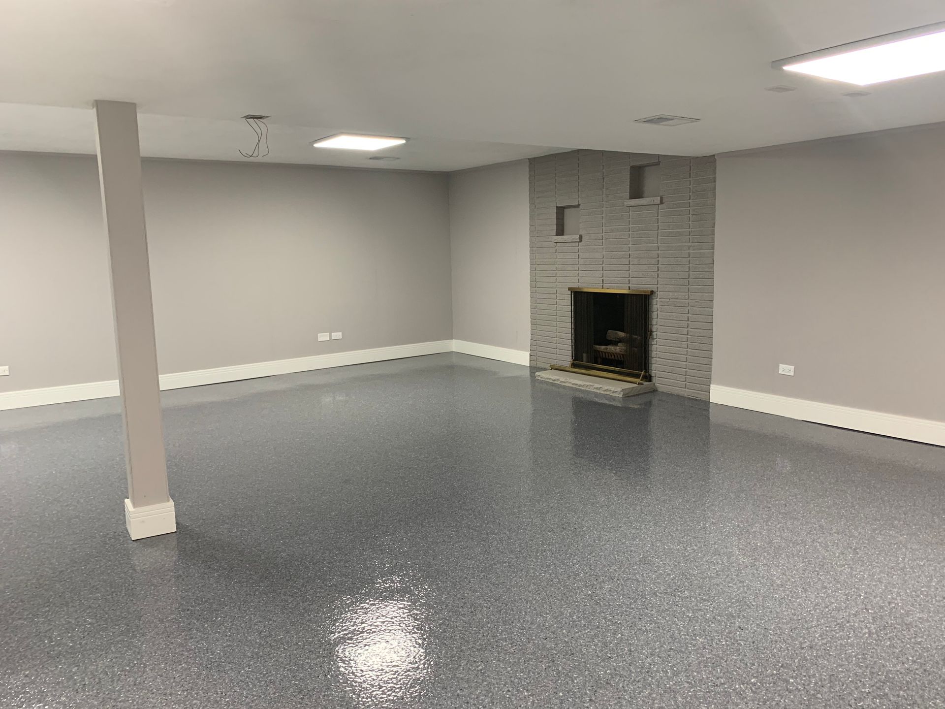 there is a fireplace in the middle of the room