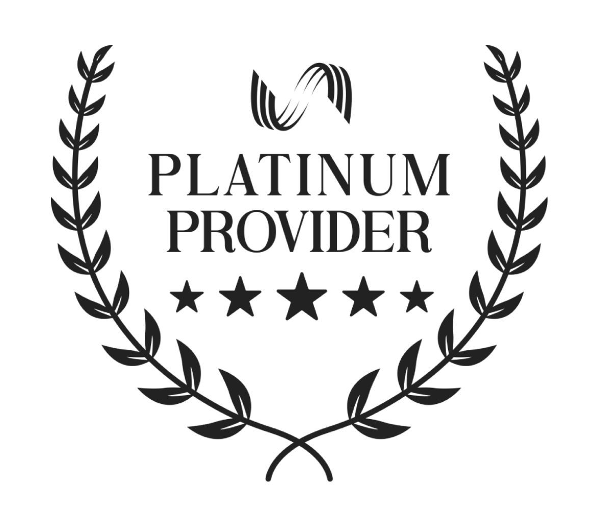 A black-and-white graphic with PLATINUM PROVIDER badge