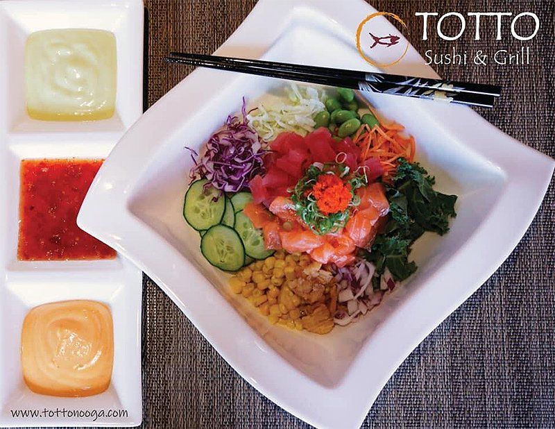 A plate of food from totto sushi and grill