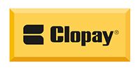 Clopay logo on a yellow rectangular background