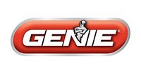Genie logo in white and red on a rounded red oval badge