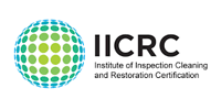 IICRC logo, a green and blue dotted sphere with black text,