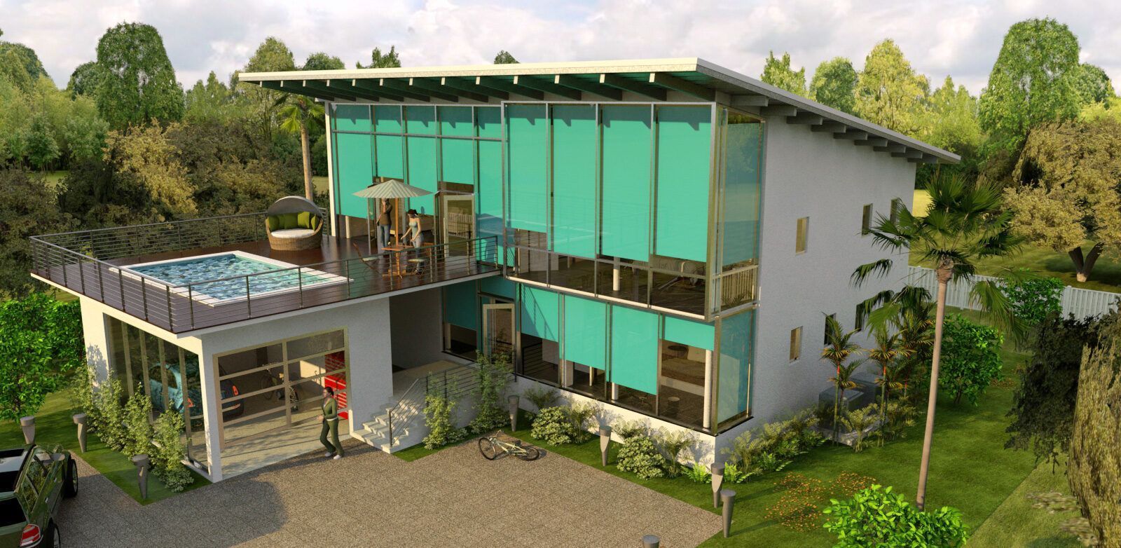 A modern house with a swimming pool