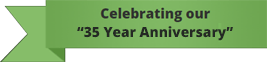 a green banner that says celebrating our 35 year anniversary