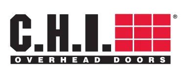 C.H.I. Overhead Doors logo with black text and red grid icon on a white background
