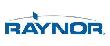 Raynor logo in blue with a stylized arch and roofline above the name