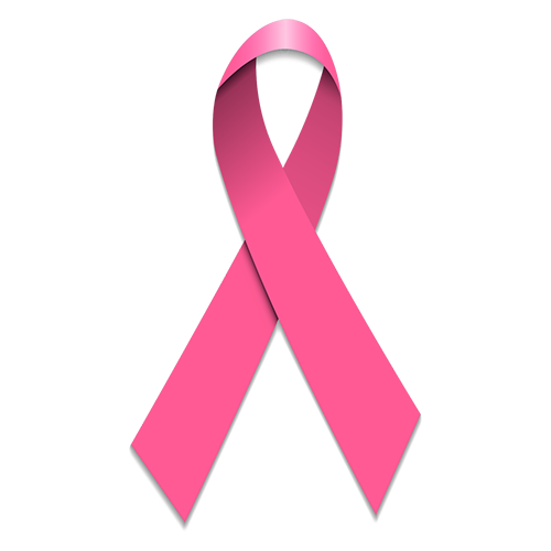 A pink breast cancer ribbon on a white background