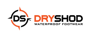 Dryshod logo with orange and black compass design and text