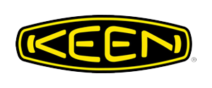 Keen footwear logo in yellow letters on a black oval with a yellow border.
