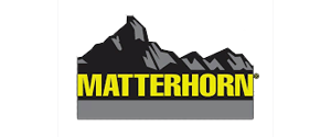 Matterhorn logo with black mountains, yellow text on gray background.