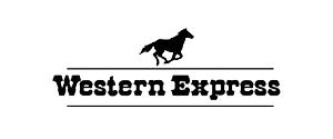 Logo for Western Express: Black horse silhouette over