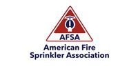 AFSA logo: Red triangle with sprinkler head icon, text 