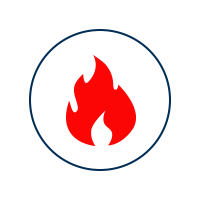 Red flame icon inside a white circle with a blue outline.