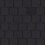 Black asphalt roof shingles in a repeating pattern.