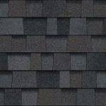 Dark gray asphalt roof shingles.