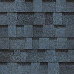 Blue and gray asphalt roof shingles.