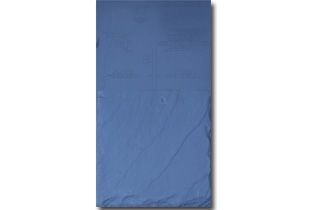 Blue sleeping pad, rectangular, on a white background.