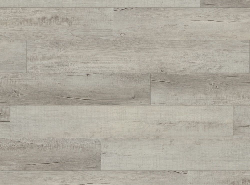 Light gray, wood-look flooring with horizontal planks.