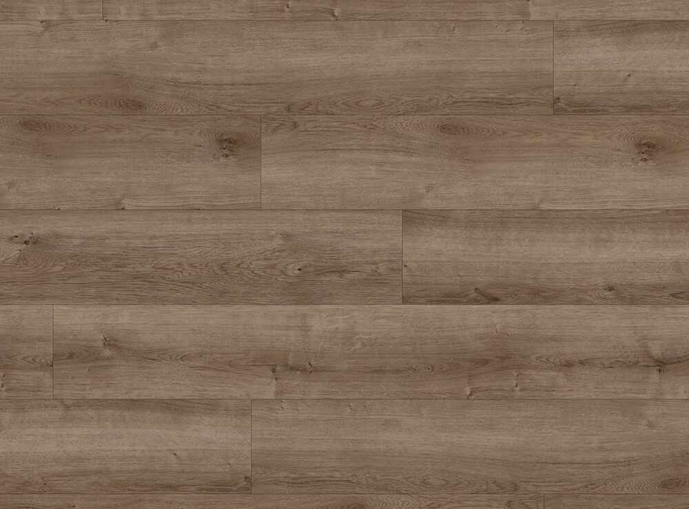 Brown wood-look flooring, horizontal planks with varying grain patterns.