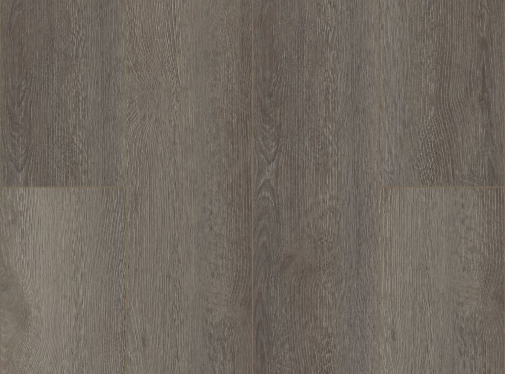 Close-up of gray-brown wood grain flooring with vertical planks.