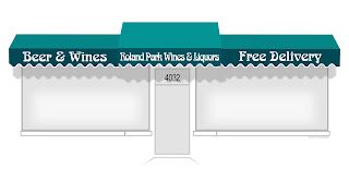 Teal storefront awning for a beer and wine shop with “Free Delivery” text and address 4002.