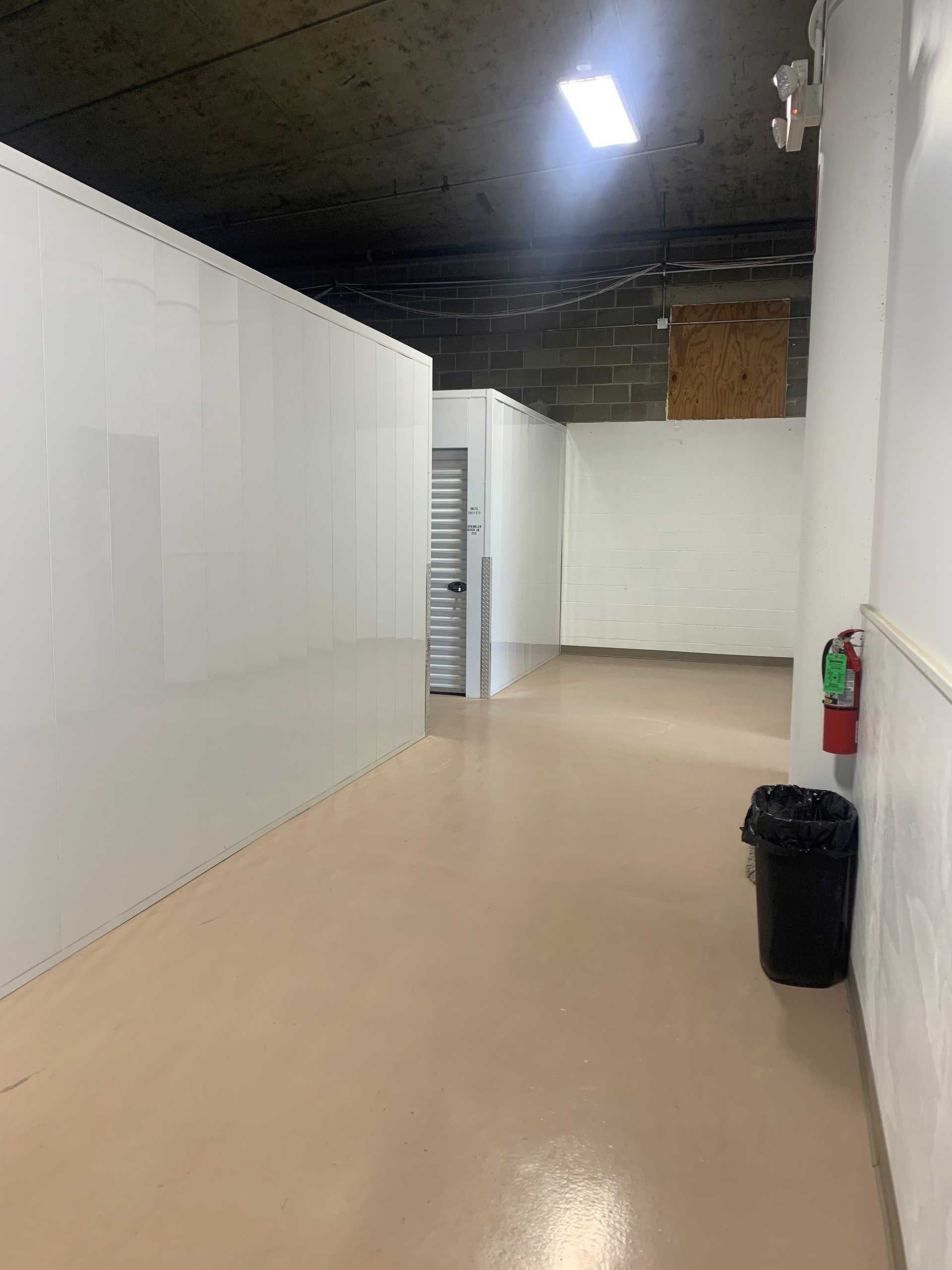 clean hallway of self-storage facility