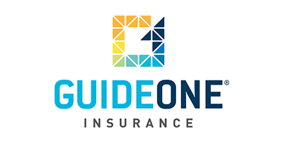 GuideOne Insurance logo with blue text and a colorful geometric square icon above it